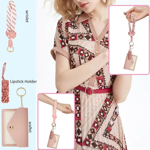 Vista 69 de BIHRTC Llavero de pulsera boho con soporte para lápiz labial, pulsera hecha a mano