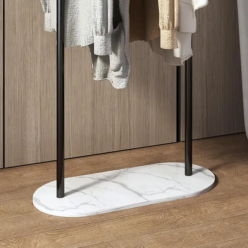 Vista 9 de Perchero independiente con base de mármol, moderno perchero de arco negro para espacios pequeños, perchero de metal resistente, percheros