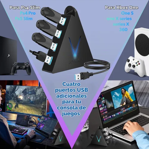 Vista 4 de FlyingVHUB Hub USB 3.0 de 4 puertos, torre concentrador USB con cable extendido de 2 pies, divisor USB para laptop, PC, PS4, PS5, Xbox, mouse