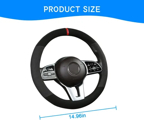 Vista 2 de zipelo Funda universal de 15 pulgadas para volante de automóvil, de fibra de carbono, transpirable, antideslizante, cálida en invierno y fresca