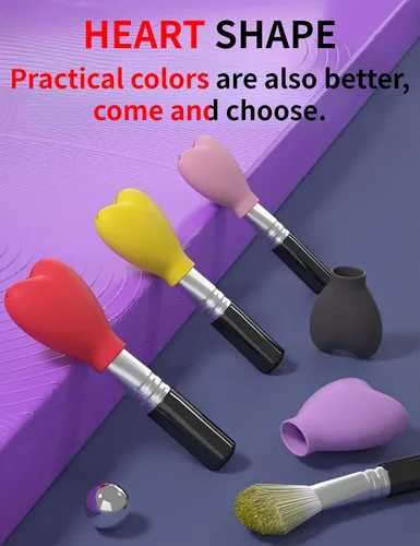 Vista 8 de Paquete de 15 brochas de maquillaje reutilizables, fundas de silicona, protector de cepillo cosmético, juego de brochas para sombra de ojos