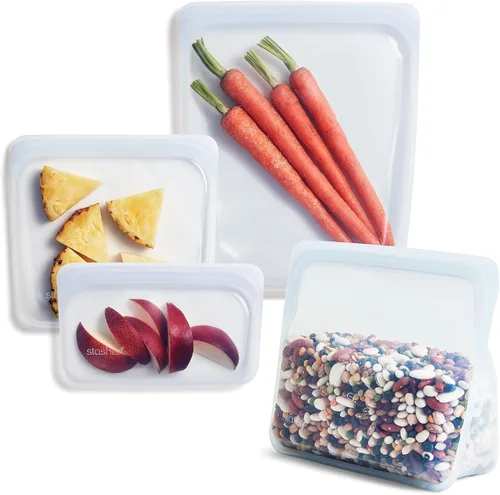 Vista 11 de Stasher - Bolsas de silicona reutilizables para almacenamiento de alimentos, paquete de 4, multicolor Food-Safe Silicone, BPA-Free, Leak-Free