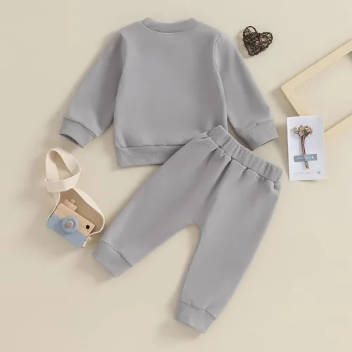Vista 6 de WONGCHOlCE Conjunto de sudadera con cuello redondo para bebé y niño, ropa para recién nacido, para otoño e invierno