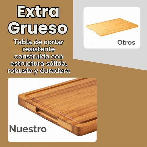 Vista 3 de Tablas de cortar de bambú para cocina, bloque de carnicero de madera extra gruesa, bloque de madera resistente, tablas de embutidos y platos