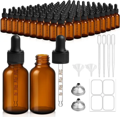 Vista 10 de Paquete de 12 botellas de vidrio ámbar con cuentagotas de 1 oz