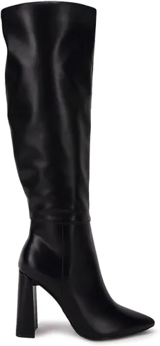 Vista 6 de Botas altas hasta la rodilla para mujer, con puntera puntiaguda, pantorrilla ancha, bloque grueso, cremallera lateral, botas Go-go