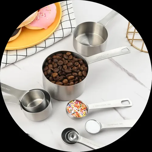 Vista 7 de Juego de tazas y cucharas medidoras, juego de tazas y cucharas medidoras de acero inoxidable 18/8, taza métrica y estadounidense 6 medida y cuchara