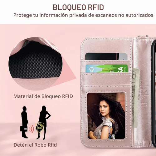 Vista 8 de ULAK Funda tipo cartera para iPhone SE (2022)/SE (2020)/8/7, tarjetero con Brillo