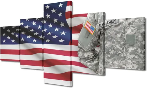 Vista 8 de Arte de pared para sala de estar, imágenes de la bandera estadounidense, impresión en lienzo, arte de pared militar de Estados Unidos de la Segunda