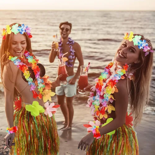 Vista 4 de Tigeen 6 Pcs Coconut Bra Hawaiian Grass Hula Skirt Costume Set Dance Leis Outfit for Women Luau Party Supplies,15.7 Inch