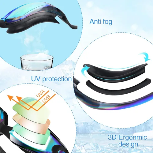 Vista 3 de Fabbay Paquete de 6 gafas de natación antivaho sin fugas, protección completa, para adultos, mujeres, hombres y jóvenes