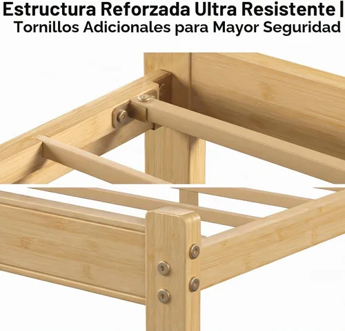 Vista 6 de Marco de cama individual XL de madera maciza de bambú de 14 Natural