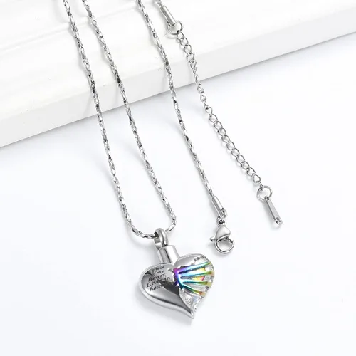 Vista 43 de Imrsanl Collar con dije de urna de cremación en forma de corazón para cenizas humanas – Un pedazo de mi corazón vive en el cielo