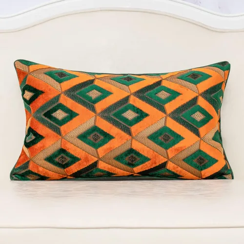 Vista 16 de Alerfa Funda de cojín cuadrada de terciopelo con bordado geométrico a cuadros, funda de almohada decorativa moderna de lujo para sofá, sala