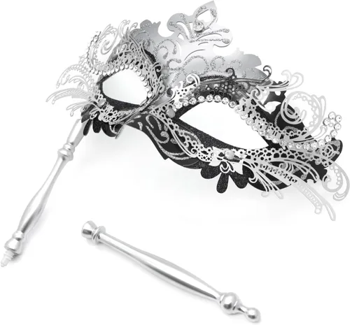 Vista 7 de Coddsmz Máscara veneciana con palo, decoración de Mardi Gras para mujer, máscara de disfraz de Halloween