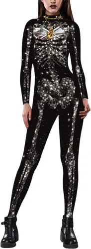 Vista 8 de Disfraz de Halloween para mujer, diseño de calavera con estampado 3D, diseño de calavera Multicolor