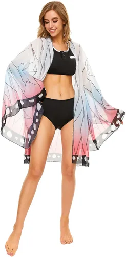 Vista 4 de Kimetsu no Yaiba SwimsuitKochou Shinobu Cosplay Costume Swimwear with Beach Cover Up Anime Bathing Suits Set