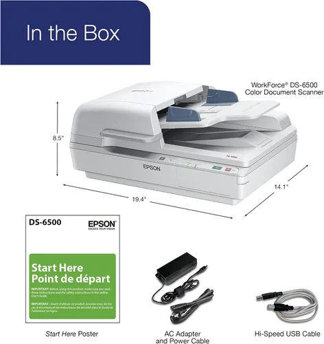 Vista 7 de Epson WorkForce DS-6500 - Escáner de hojas y documentos a color, alimentador automático de documentos (ADF) y dúplex de 100 páginas (B11B205221)
