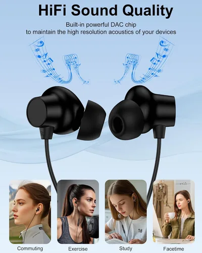 Vista 3 de Auriculares con cable, auriculares Jack de 0.138 in con cable, auriculares de Apple intrauditivos con micrófono Noise Cancelling Corded for 3.5mm