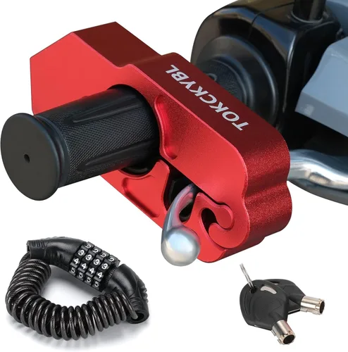 Vista 10 de Cerradura de motocicleta, casco antirrobo, bloqueo de freno y manillar, universal para motocicletas, cuatrimotos, motos de cross, ciclomotores, Negro