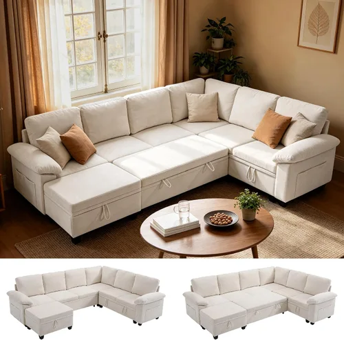 Vista 21 de 86" L-Shaped Sectional Sleeper Couch, Modular Pull-Out Storage Sofa Bed Green