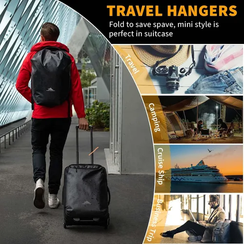 Vista 6 de 12 perchas de viaje negras con 24 clips plegables para maleta, perchas plegables portátiles para ropa, artículos esenciales para cruceros