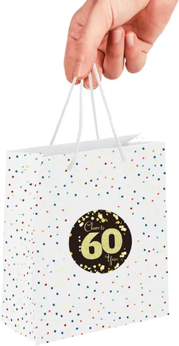 Vista 6 de Sumerk 60 bolsas de regalo para cumpleaños 60 - Paquete de 2, incluye 2 tarjetas y 2 hojas de calcomanías