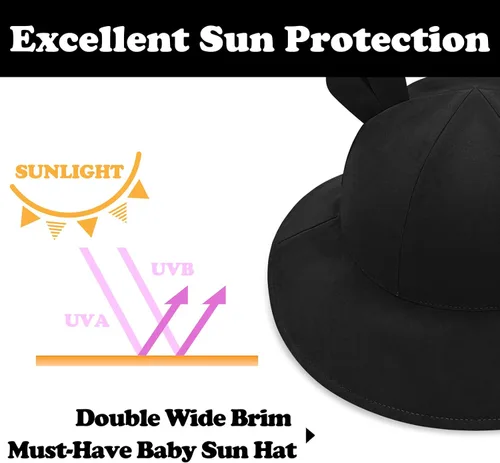 Vista 5 de Sombrero de sol para bebé, sombreros para niños y niñas, sombrero de sol para bebé niña sombreros con orejas de oso de ala ancha UPF 50+ sombrero