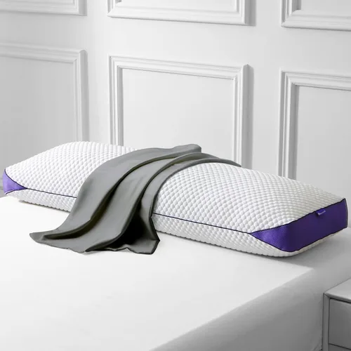 Vista 2 de HOMELAB Paquete de almohada corporal de espuma viscoelástica triturada ajustable con funda de almohada de seda de morera gris, almohada larga