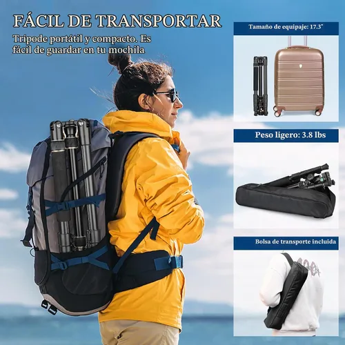 Vista 5 de Trípodes de aluminio de 77" para cámara y monópodos, trípode compacto de viaje Victiv para cámara DSLR, visor de observación, telescopio Dorado