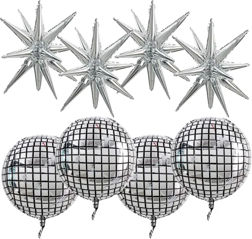 Vista 73 de TONIFUL 4 globos 4D enormes de estrella negra de 22 pulgadas, globos de aluminio de Mylar de estrella explosión para suministros de fiesta, telón