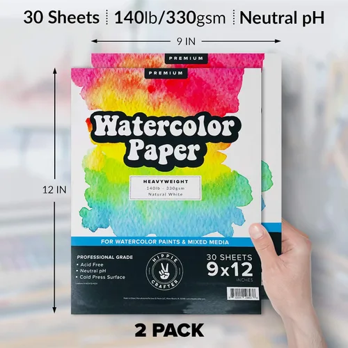 Vista 5 de Bloc de papel de acuarela, paquete de 2, papel pesado blanco prensado en frío de 140 libras para pintura de acuarela, marcadores y bolígrafos, 9 x