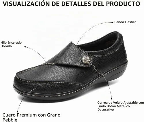 Vista 3 de Geoeleph - Mocasines de cuero para mujer, cómodos, planos, para caminar, con cordones, informales Negro
