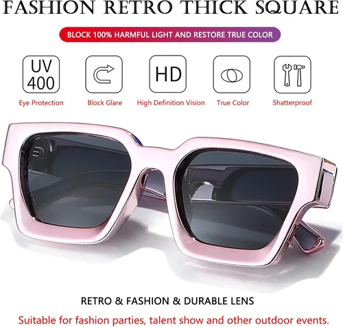 Vista 134 de AIEYEZO Gafas de sol cuadradas para mujeres y hombres, gafas de sol cuadradas con montura gruesa, estilo de diseñador simple