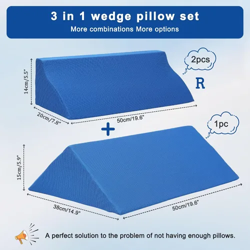 Vista 2 de Fanwer Cuñas de cama y posicionadores corporales (3 en 1), Cuñas de 40 grados para posicionamiento en cama, Almohadas posicionadoras para personas