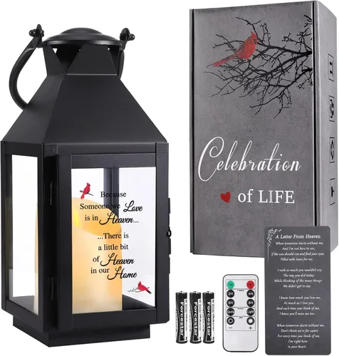 Vista 7 de Linterna conmemorativa con vela LED parpadeante y temporizador remoto, regalo de condolencias y duelo, recuerdo conmemorativo impreso UV