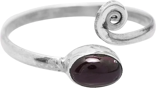 Vista 2 de Anillo de plata de ley granate ajustable en espiral para nudillos y dedos del pie, Plata de ley, plata, Granate