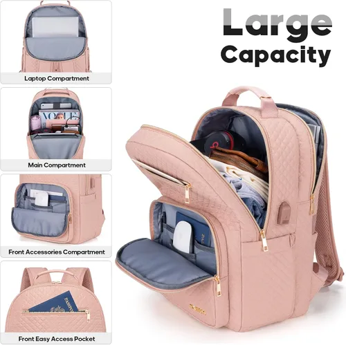 Vista 4 de mochila para laptop para mujer, Rosado, Casual
