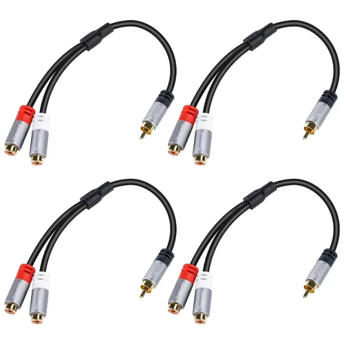 Vista 9 de Cable divisor adaptador en Y RCA, paquete de 2 unidades, 1 RCA hembra a 2 RCA macho estéreo de audio y video subwoofer, cable de extensión
