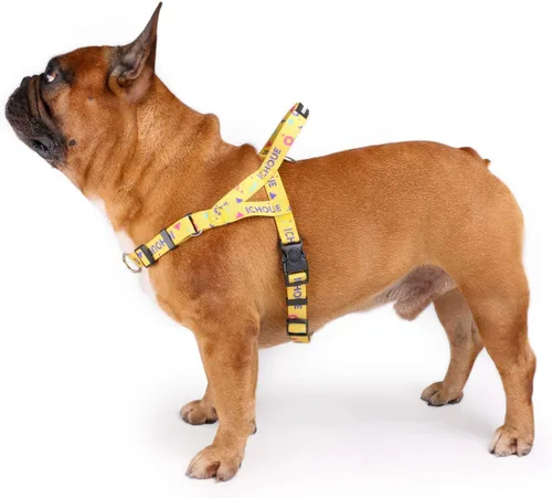 Vista 38 de iChoue Arnés para bulldog francés, ajustable, acolchado, hebilla bloqueada con asa para perros carlino francés, Boston Terrier inglés, azul, talla S