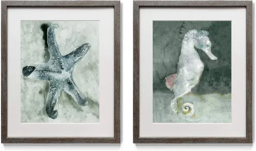 Vista 29 de Renditions Gallery Antique Coral in Navy (1) 2 Piece Framed Artwork Set, Underwater Ocean Themed Pair, Blue, Modern Distressed Silver Frame, White