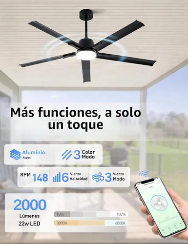 Vista 5 de Ventilador de techo al aire libre inteligente de 62 pulgadas con luz, 5 Negro