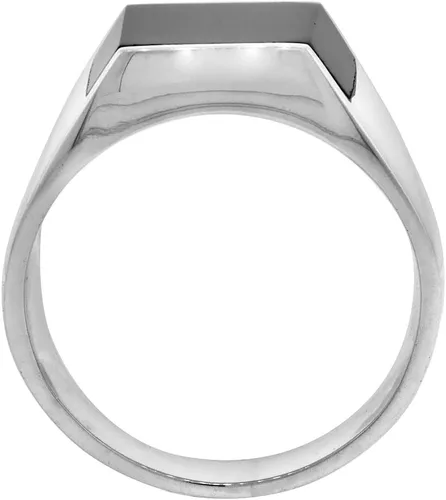 Vista 2 de Anillo de plata de ley con obsidiana negra para hombre, rectangular, plano, con parte trasera sólida, hecho a mano, tallas 9-13