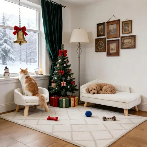 Vista 2 de BingoPaw Cama elevada para mascotas, taburete nórdico para gatos con almohadilla acogedora impermeable, silla para perros con patas de madera