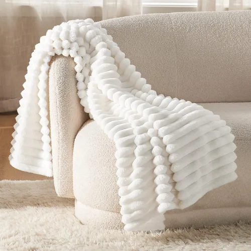 Vista 2 de Bedsure Manta de forro polar (blanco y beige)