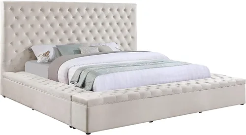 Vista 5 de Yumi - Cama de plataforma tapizada de terciopelo de perfil bajo, color negro, tamaño Queen
