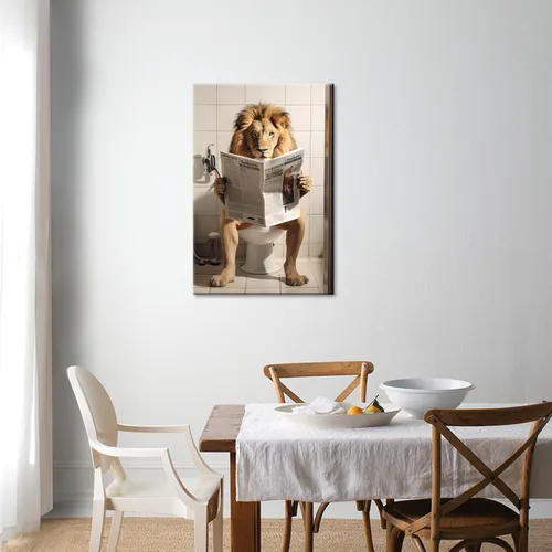 Vista 20 de GLOKAKA Lienzo decorativo para baño, diseño divertido de alpaca sentado en el inodoro, leyendo periódico, arte de pared, humor, granja, animal, arte