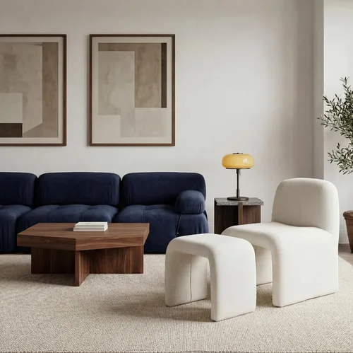 Vista 4 de Silla moderna para sala de estar con otomana, silla tapizada de lino mixto, cómoda silla de lectura lateral para sala de estar, dormitorio, Beige