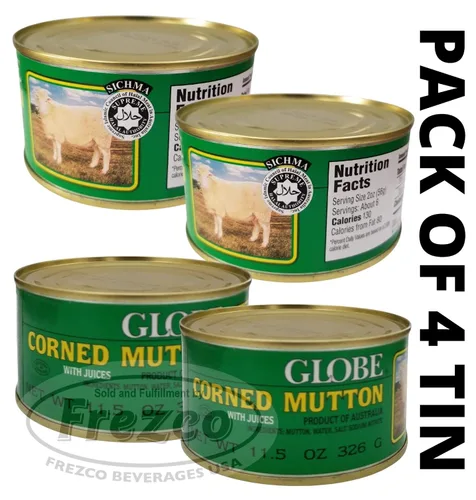 Vista 2 de Globe Corned Mutton con jugos (paquete de 4 latas) 11.5 oz HALAL