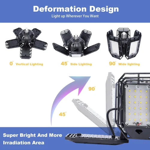Vista 7 de Luces LED de garaje, diseño deformable con paneles ajustables, 150 W, 15000 lúmenes, 6500 K, base de tornillo E26/E27, iluminación súper brillante
